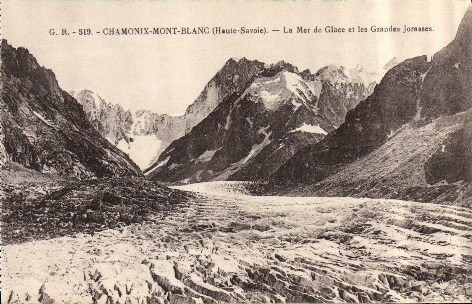 CPA Chamonix Mont Blanc Haute Savoie la Mer de Glace et les Grandes Jorasses 