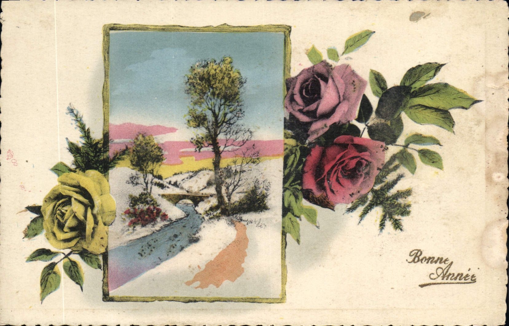 CPA Bonne Annee Fleurs