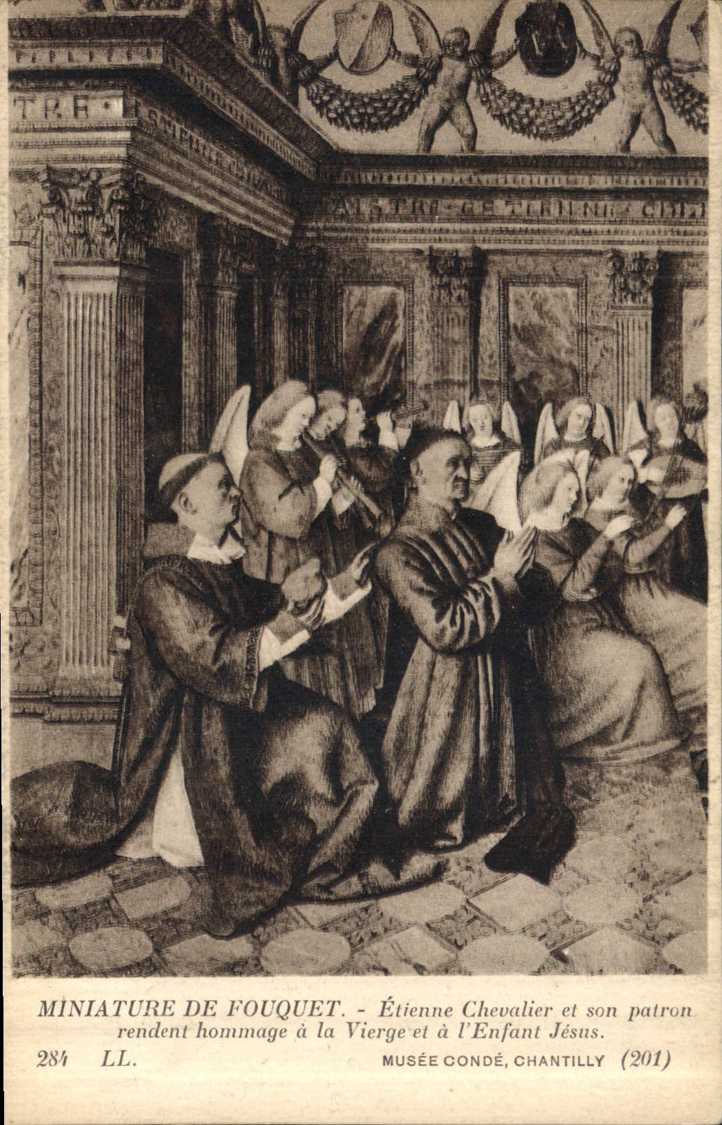 CPA Miniature de Fouquet Etienne Chevalier et son patron rendent hommage a la Vierge et a l'Enfant J