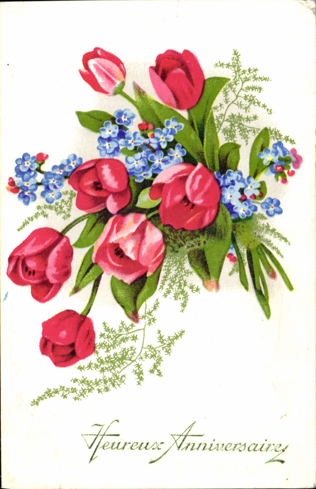 CPA Heureux Anniversainre Fleurs