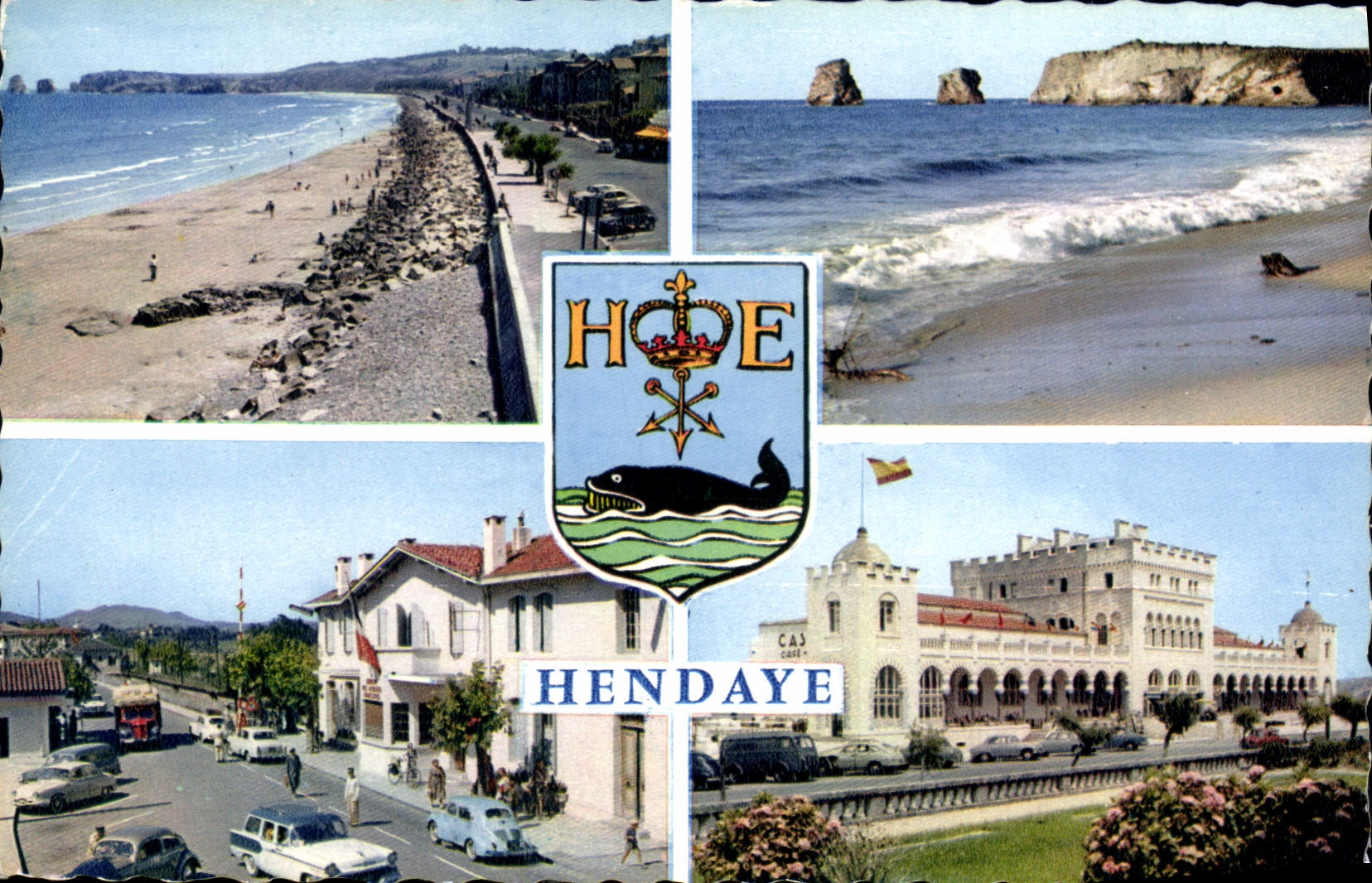 CPA Souvenir d'Hendaye Frontiere Franco Espagnole la plage vers les deux Jumeaux pont International