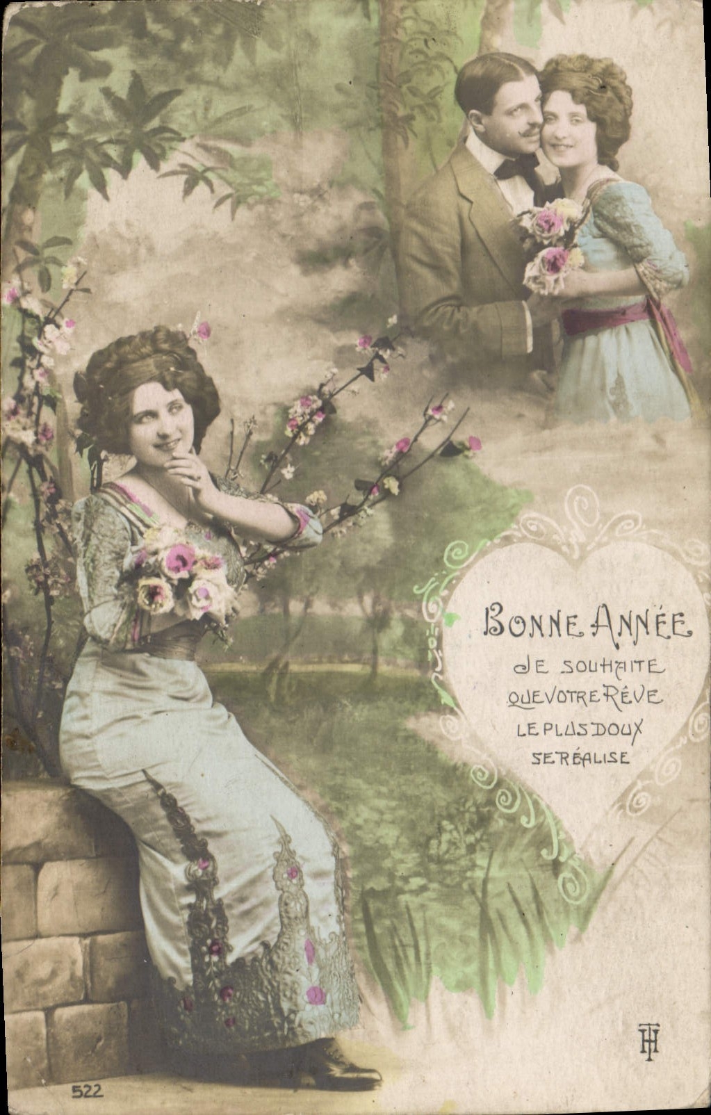 CPA Bonne annee Femme