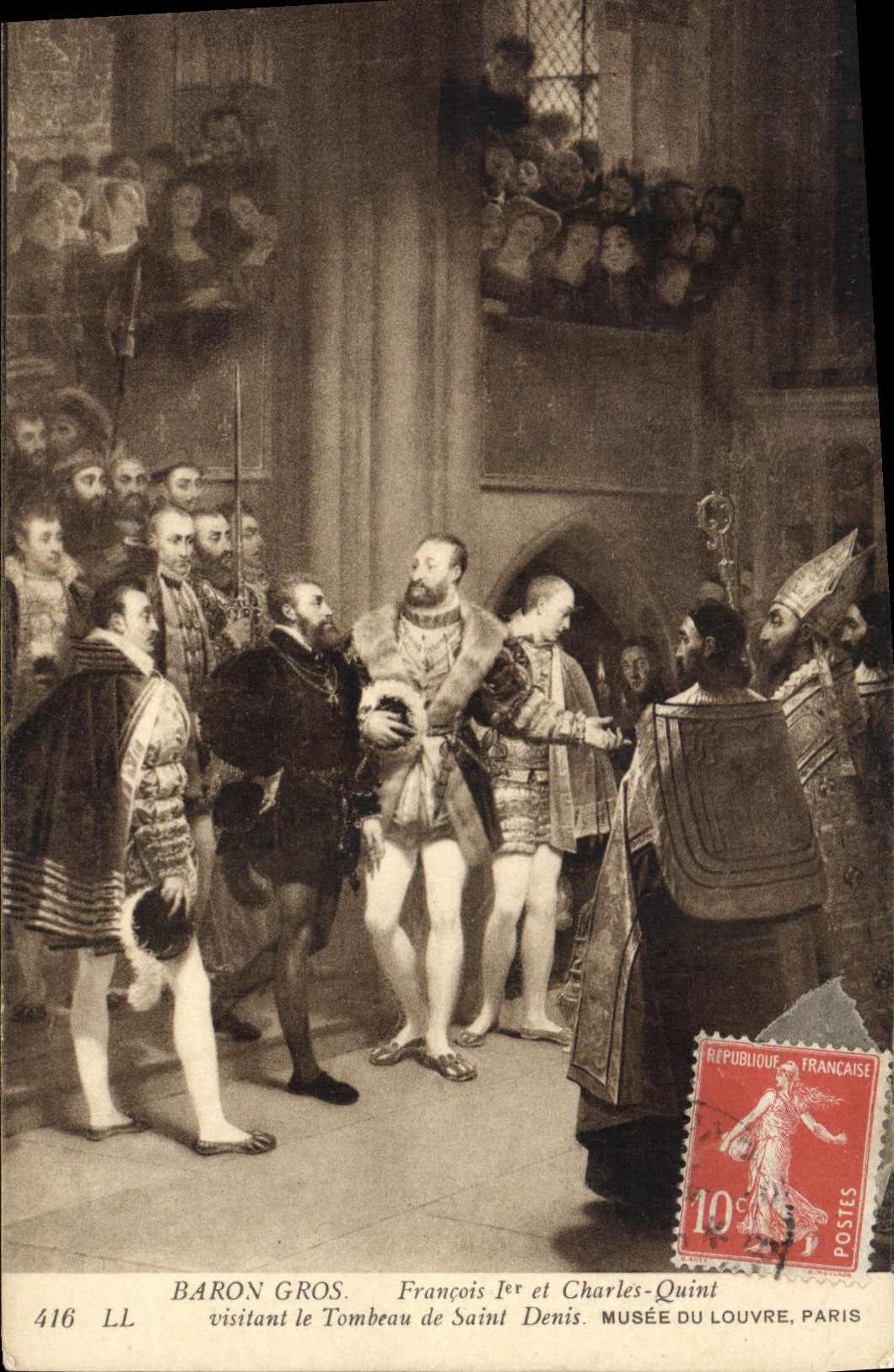 CPA Baron Gros Francois Ier et Charles Quint visitant le Tombeau de Saint Denis Musee du Louvre Pari