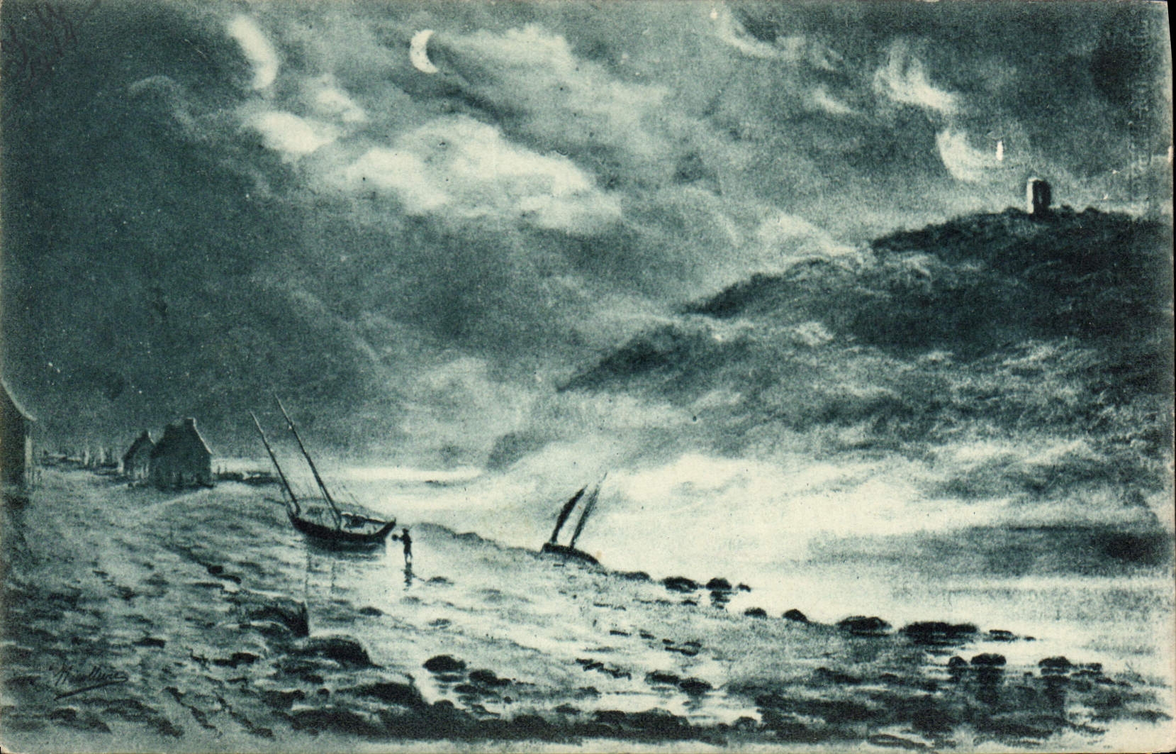 CPA Mer dechainee Bateau