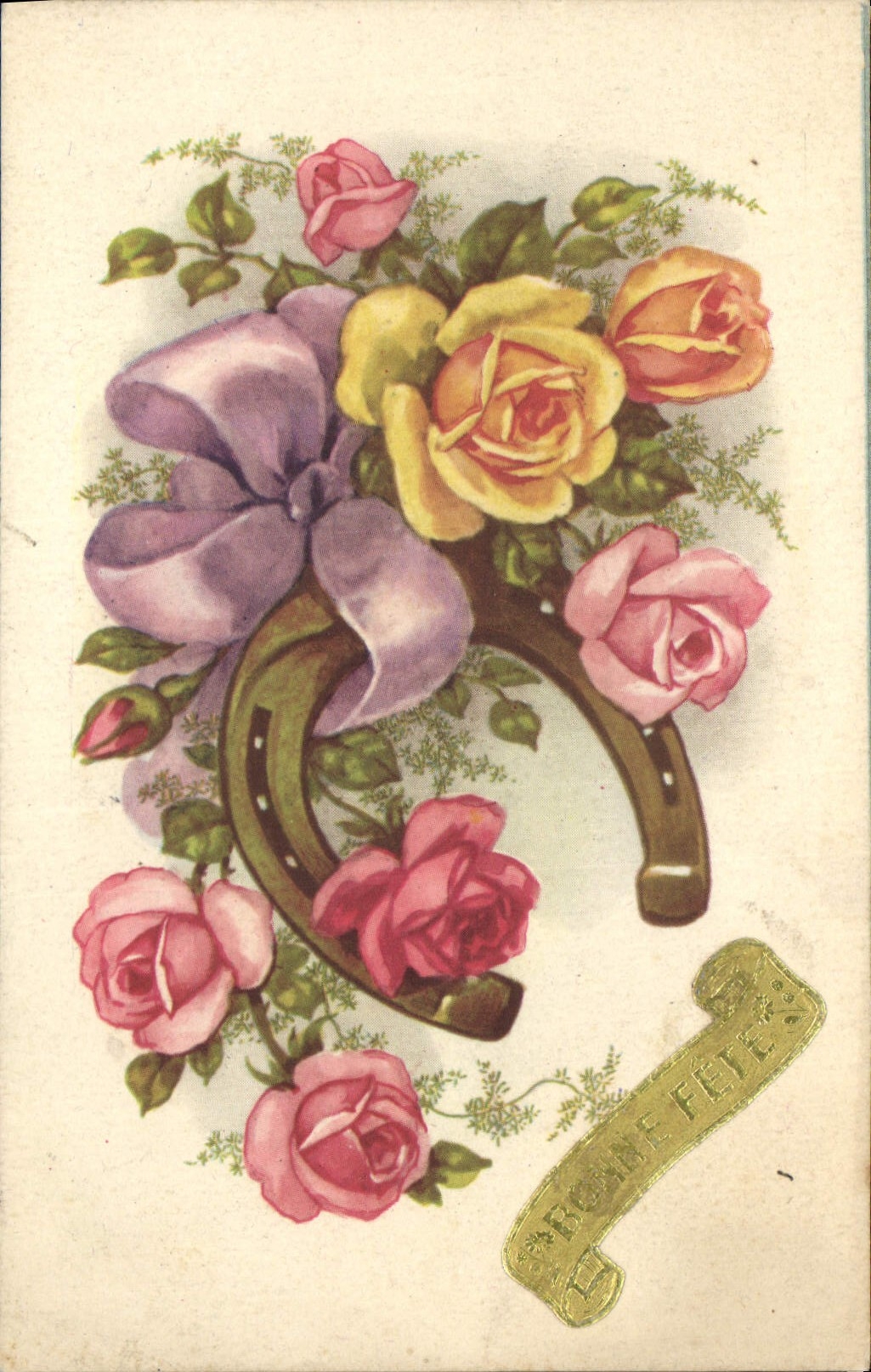 CPA Fantaisie Fleurs Fer a cheval