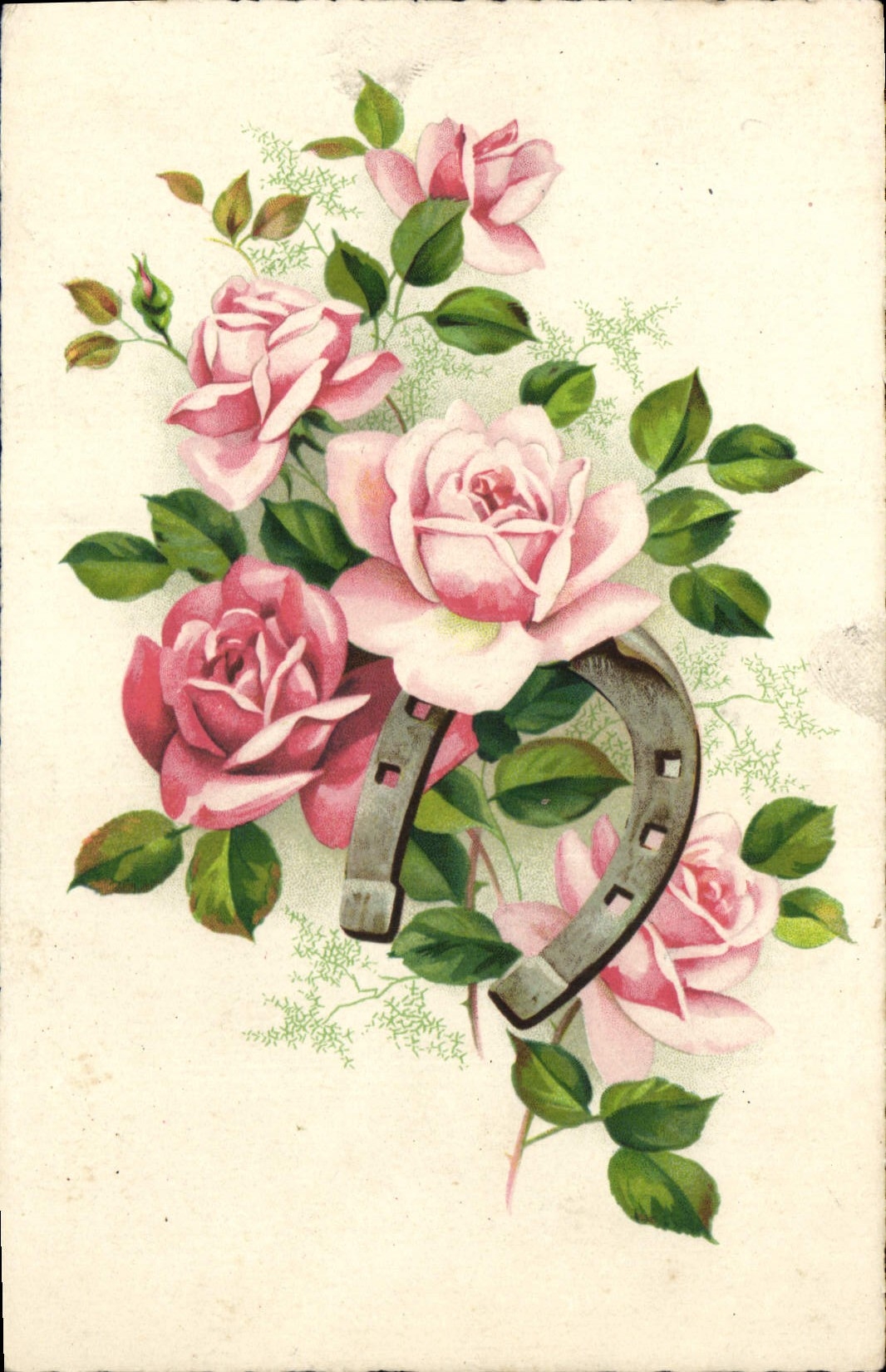 CPA Fantaisie Fleurs Fer a cheval