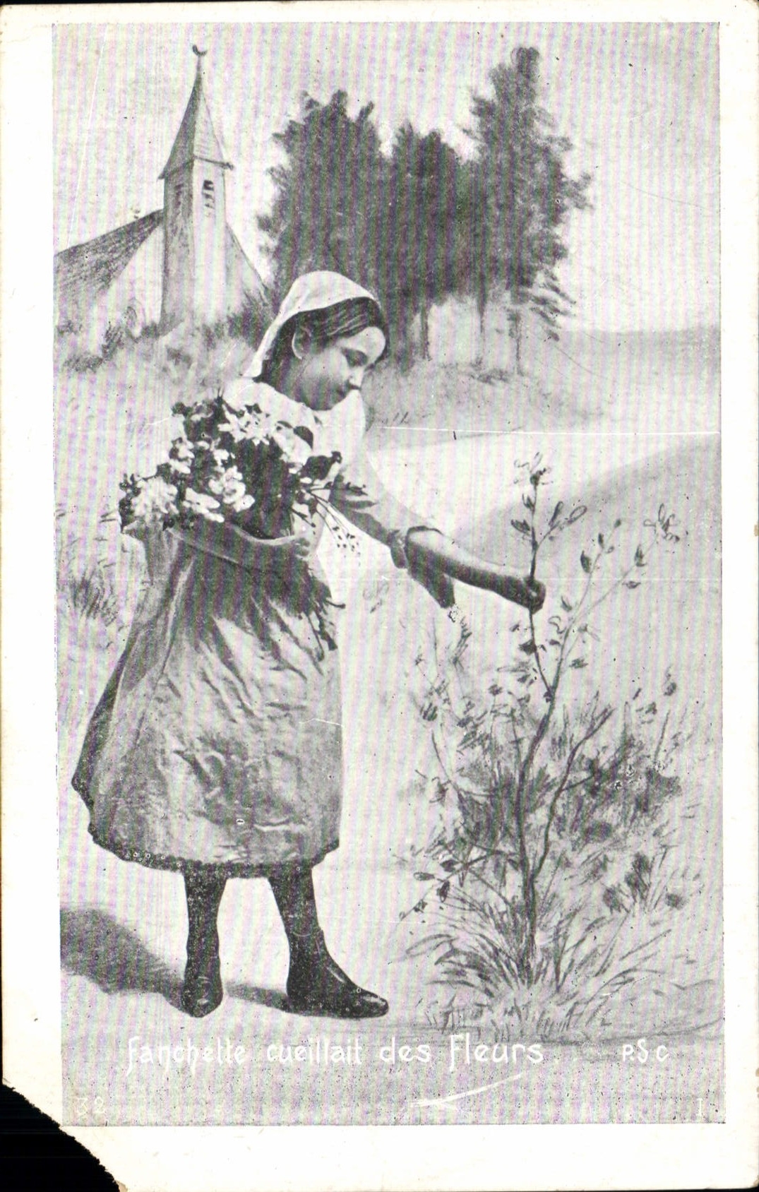 CPA Fanchette cueillait des Fleurs 