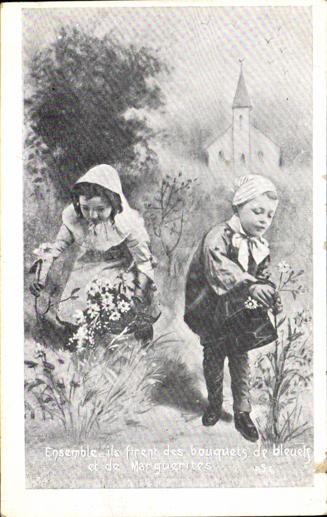 CPA Ensemble ils firent des bouquets de fleurs et de Marguerites 