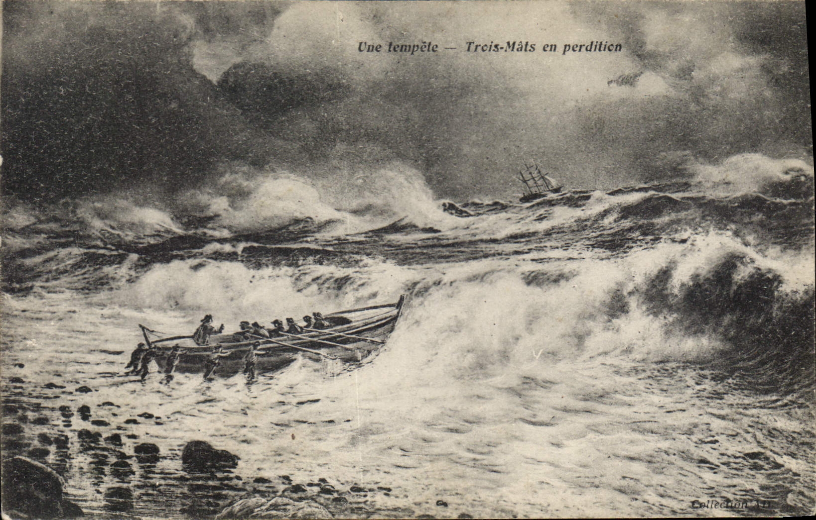 CPA Une tempete Trois Mats en perdition 