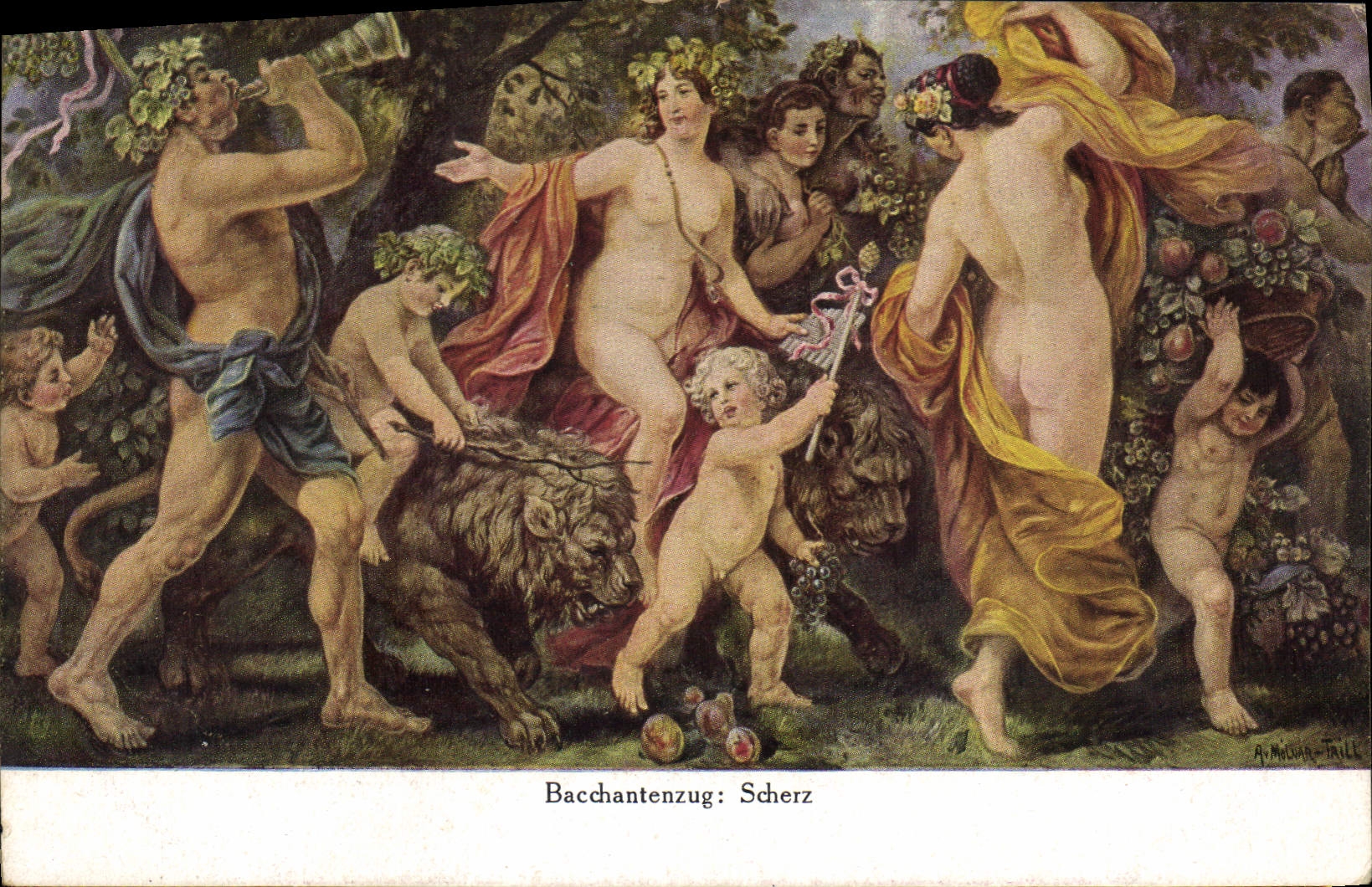 CPA A v Molnar Trill Bacchantenzug Scherz Lion Molnar Trill