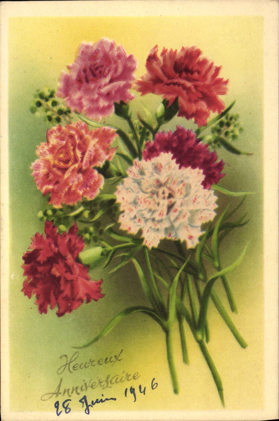 CPA Heureux Anniversaire Fleurs