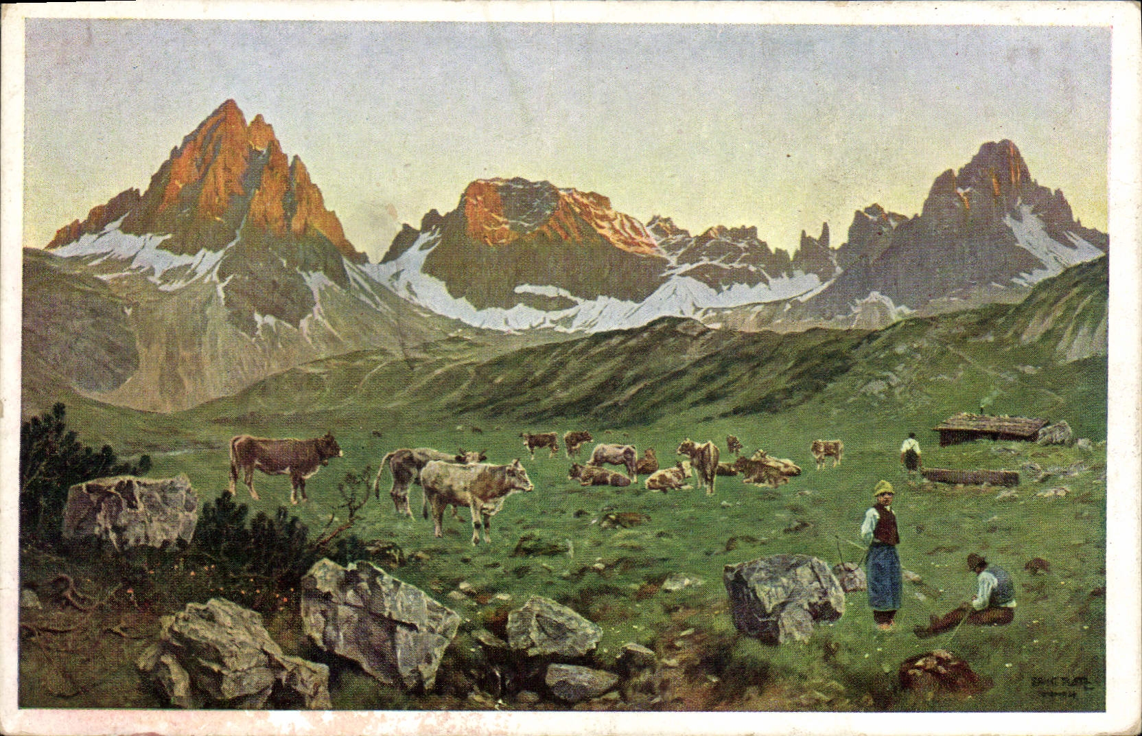 CPA Abend in den Alpen Vaches