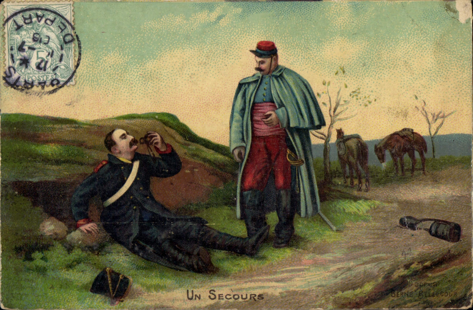 CPA Un Secours Militaria