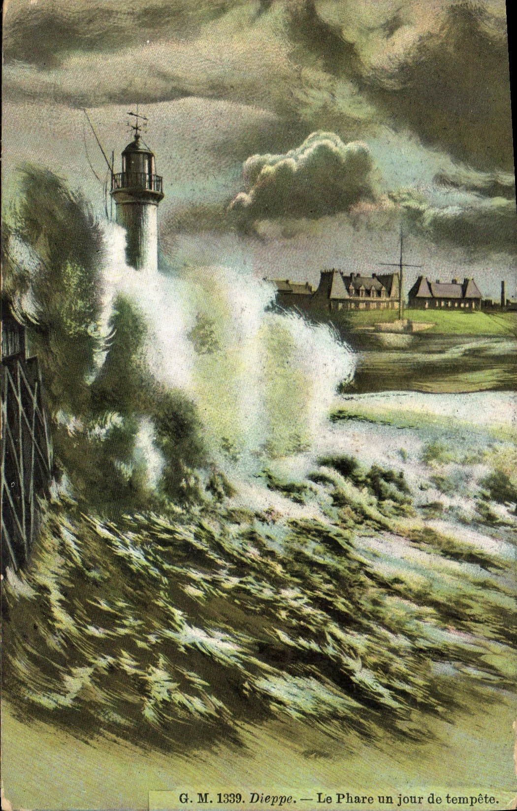 CPA Dieppe Le Phare un Jour de tempete Phare