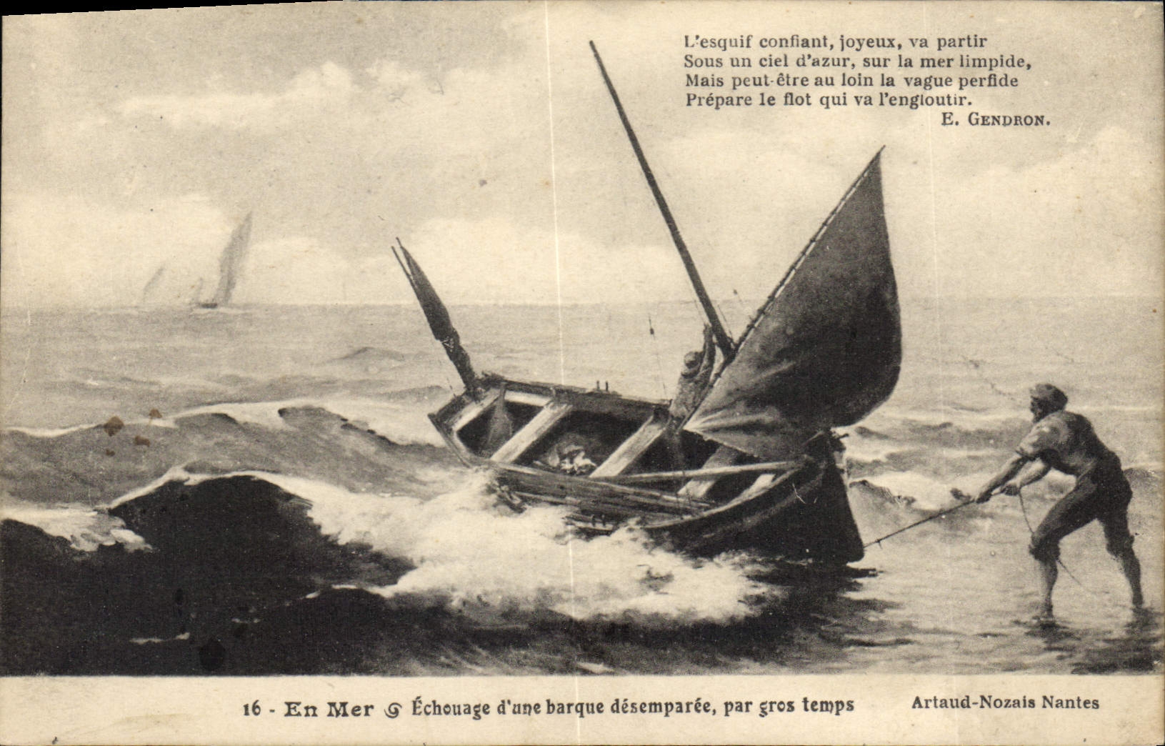 CPA En Mer Echouage d'une barque desemparee par gros temps 