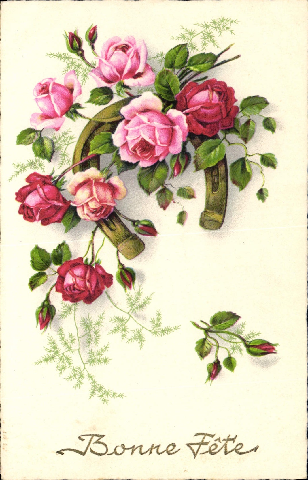 CPA Bonne Fete Fleurs Fer a cheval