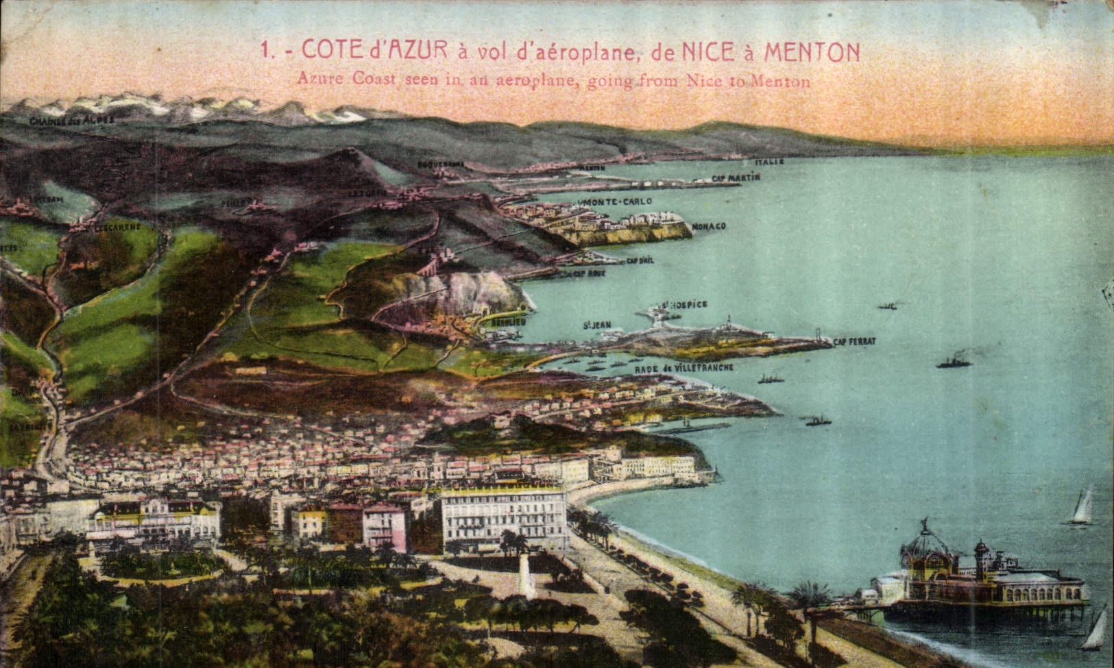 CPA Cote d'Azur a vol d'aeroplane de Nice a Menton 