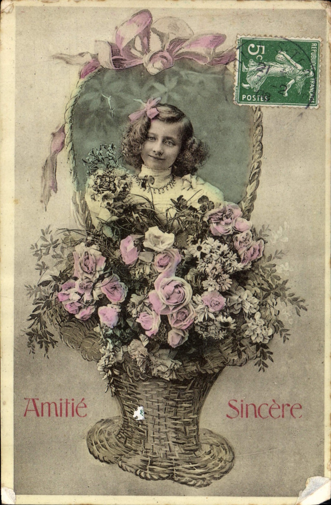 CPA Amitie Sincere Enfant Fleurs