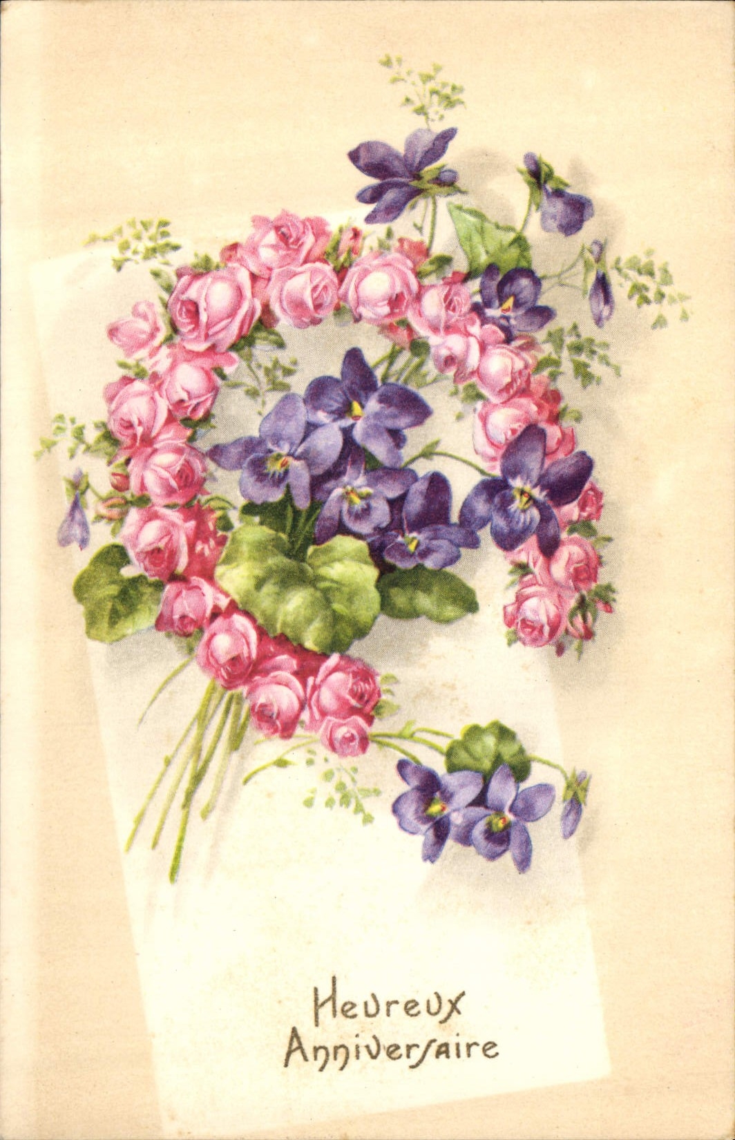 CPA Heureux Anniversaire Fleurs Fer a cheval