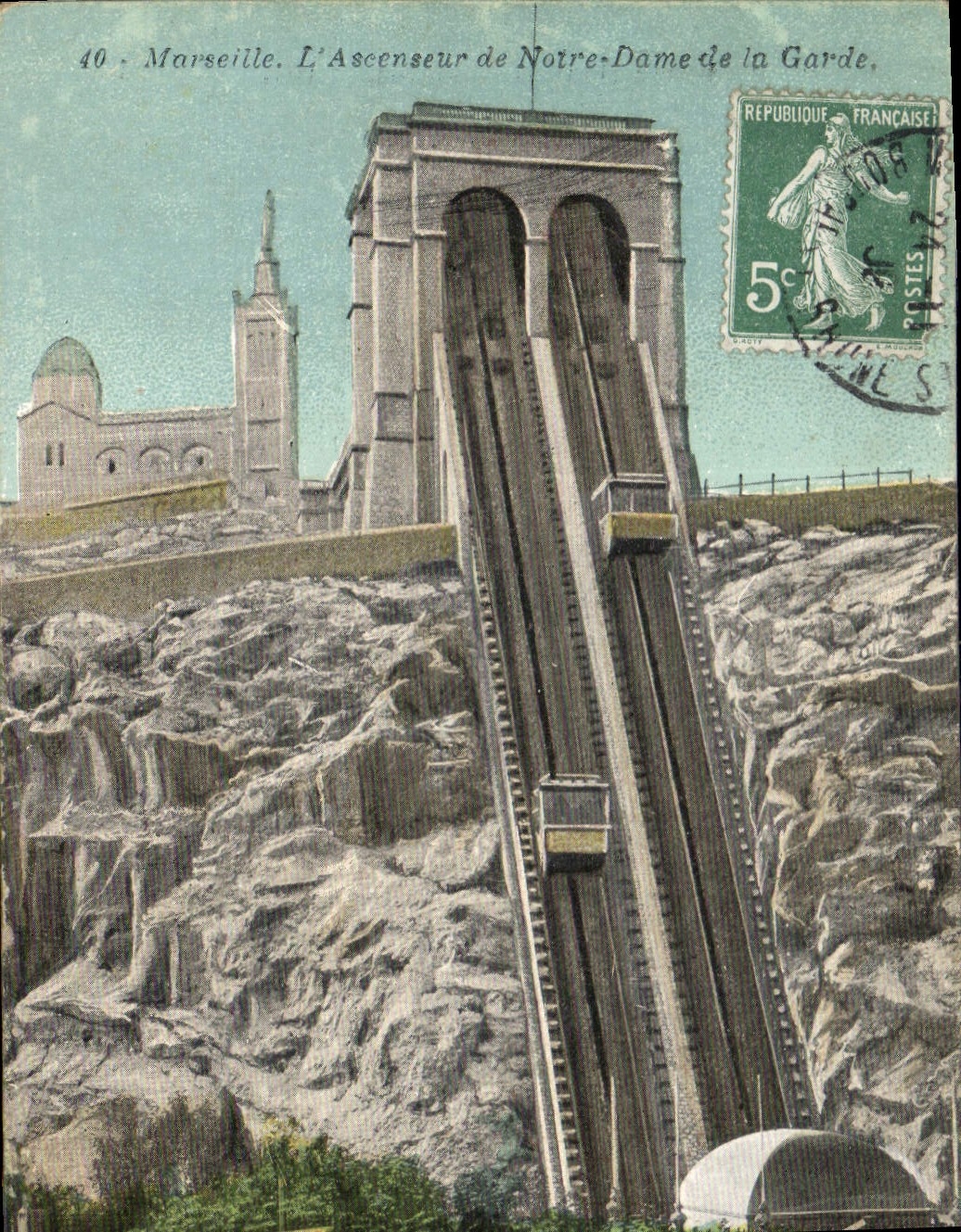 CPA Marseille L'Ascenseur de Notre Dame de la Garde 