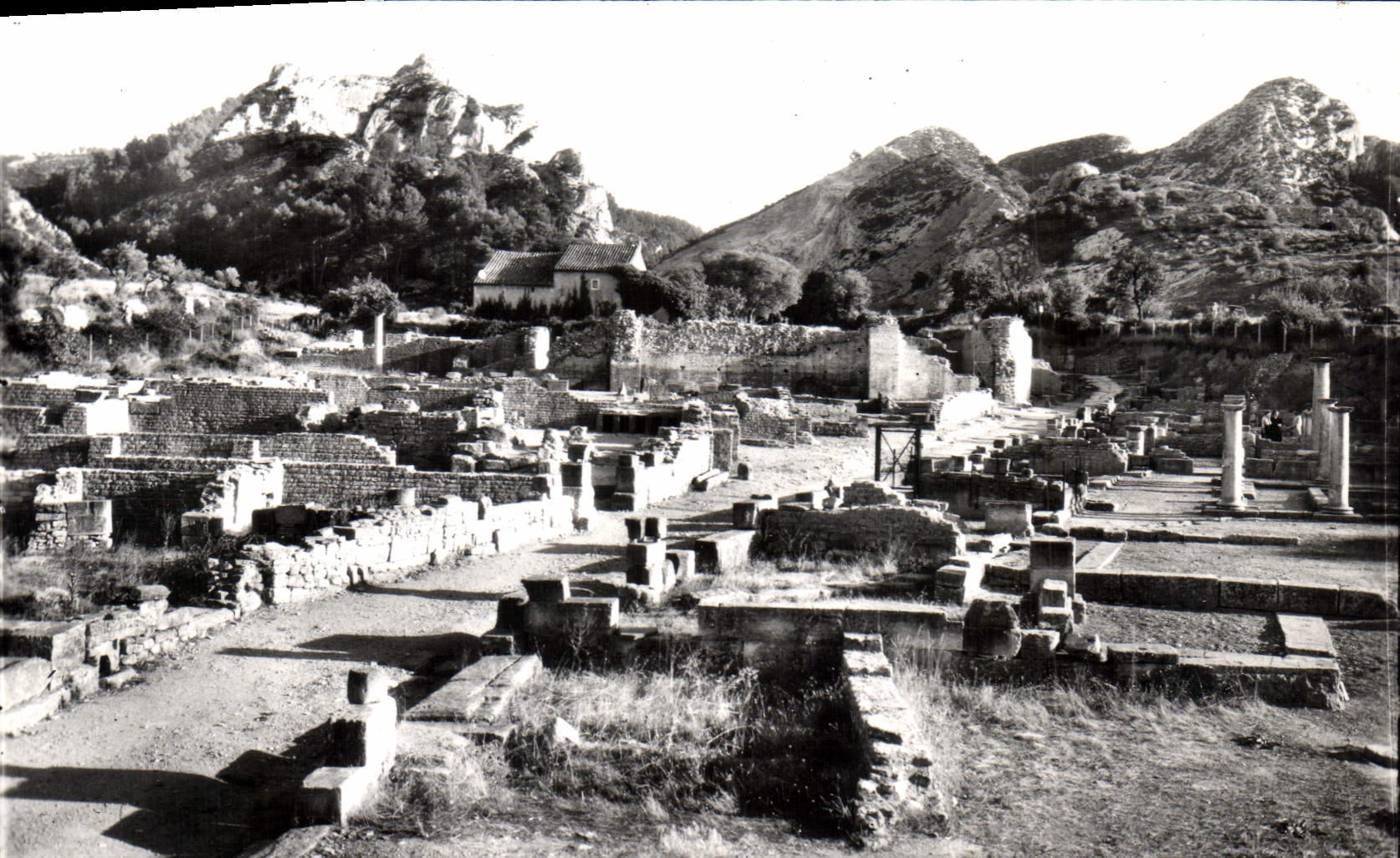 CPM Paysages de Provence Les Fouilles de Glanum a Saint Remy dans le fond les Alpilles 