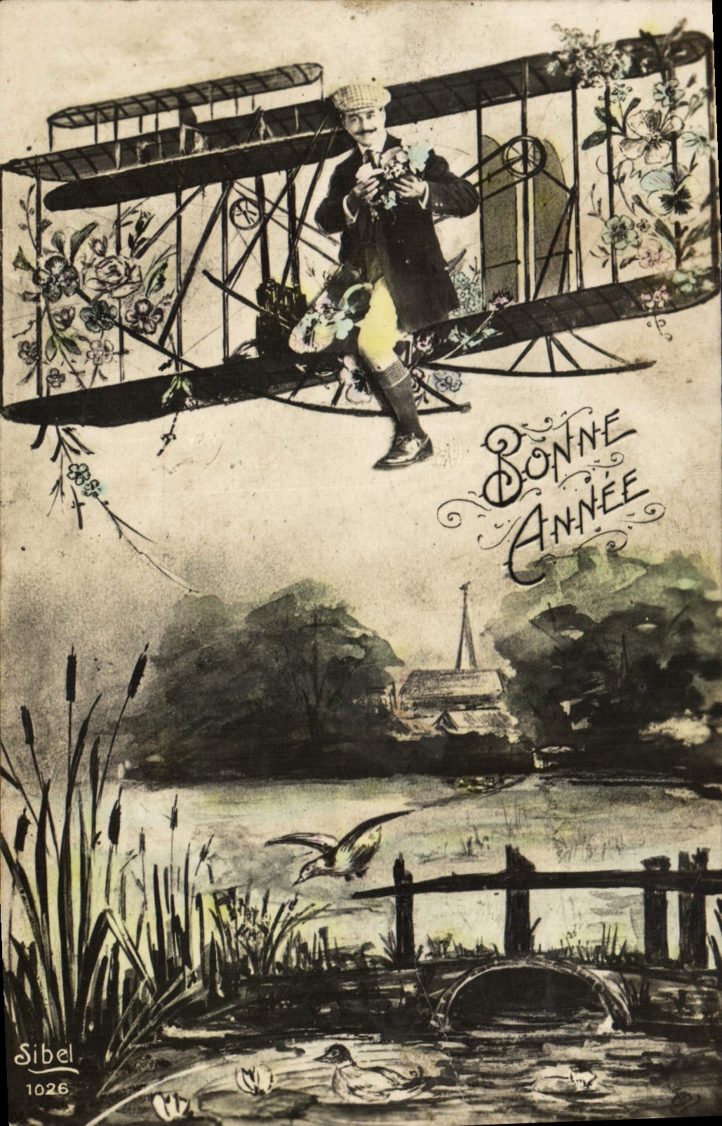 CPA Bonne Annee Avion Aviation