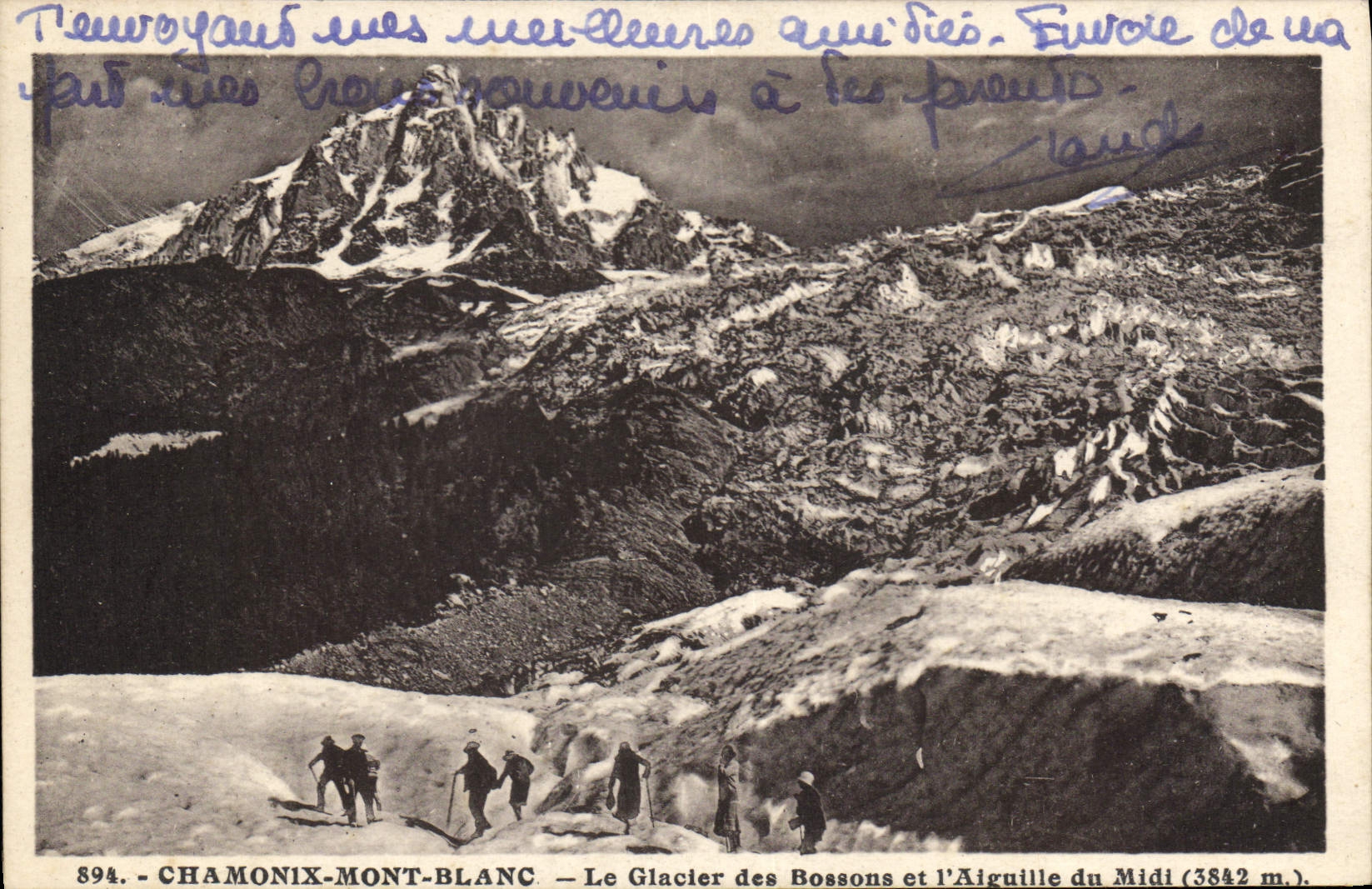 CPA Chamonix mont Blanc Le Bossons et l'Aiguille du Midi 