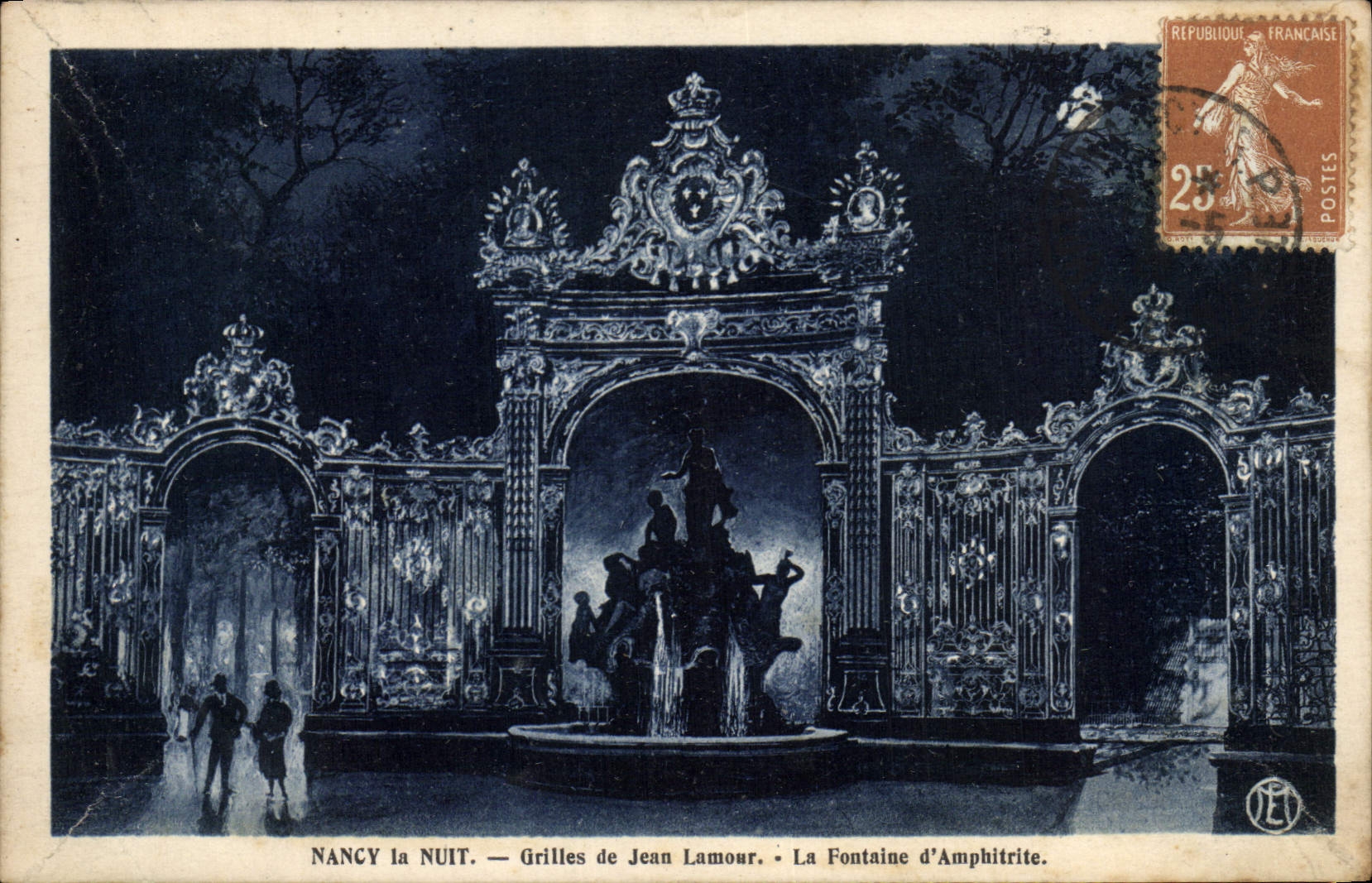 CPA Nancy la Nuit Grilles de Jean Lamour La Fontaine d'Amphitrite 