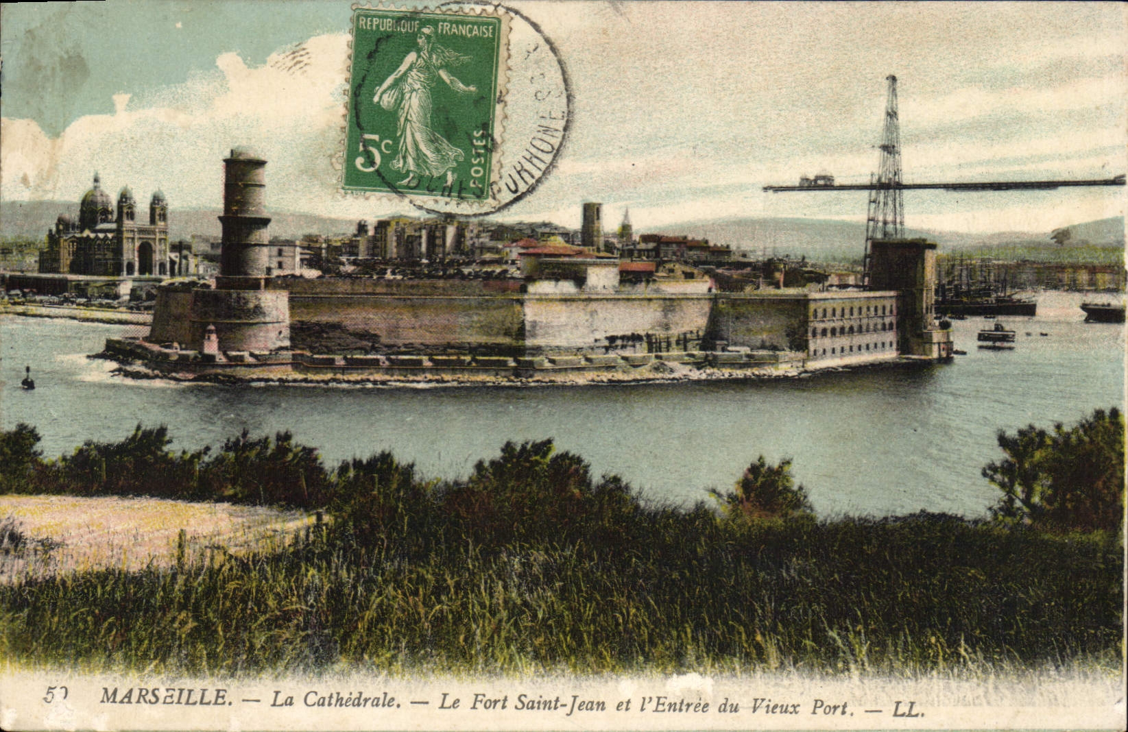 CPA Marseille La Cathedrale Le Fort Saint Jean et l'Entree du Vieux Port 