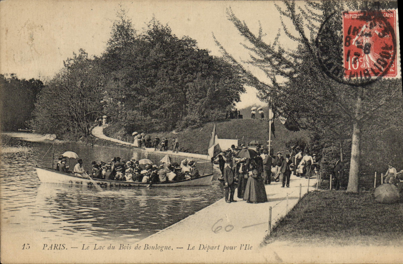 CPA Paris Le Lac du Bois de Boulogne Le Depart pour l'Ile Bateau