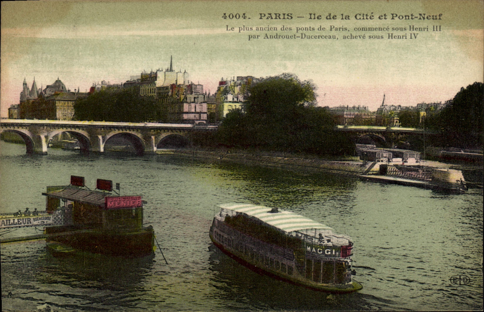 CPA Paris Ile de la Cite et Pont Neuf le plus ancien des Pons de Paris commence sous Henri III Batea
