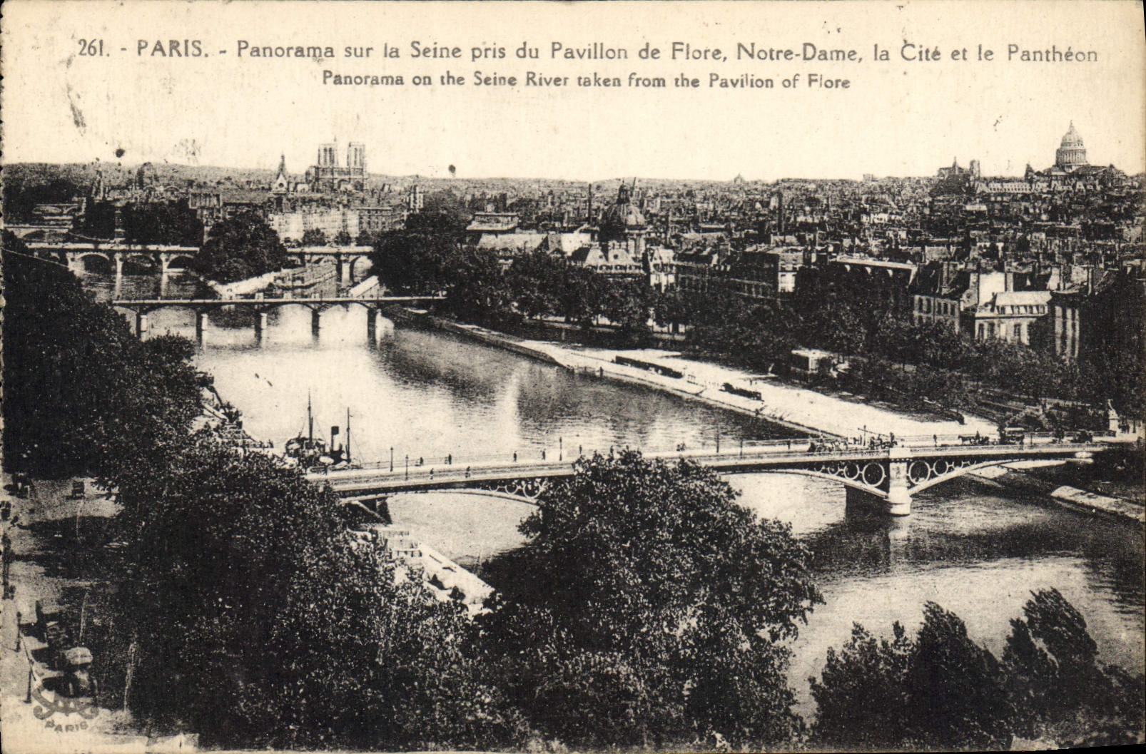 CPA Paris Panorama sur la Seine pris du Pavillon de Flore Notre Dame la Cite et le Pantheon 