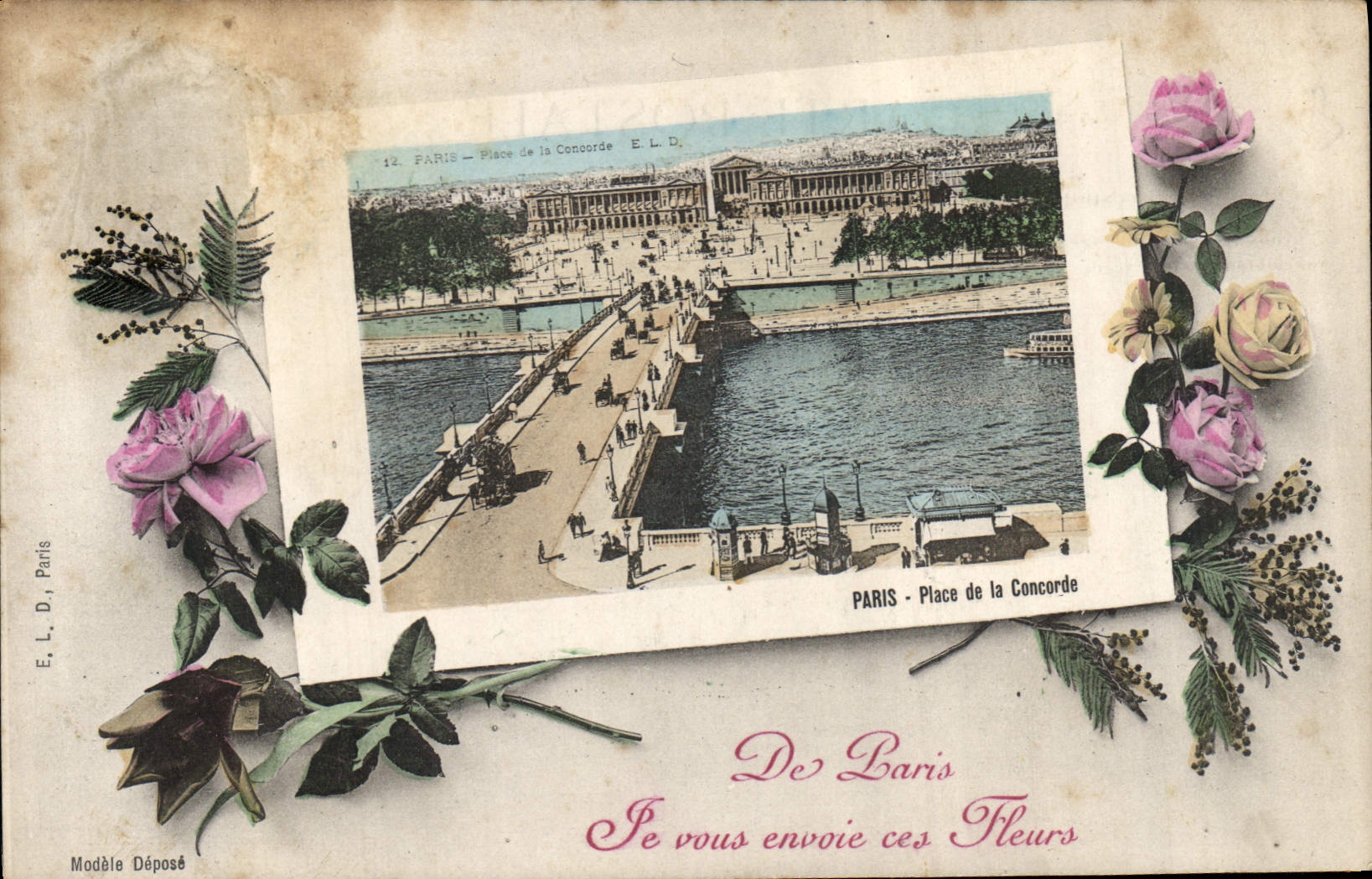 CPA Paris Place de la Concorde De Paris Le vous envoie ces Fleurs 