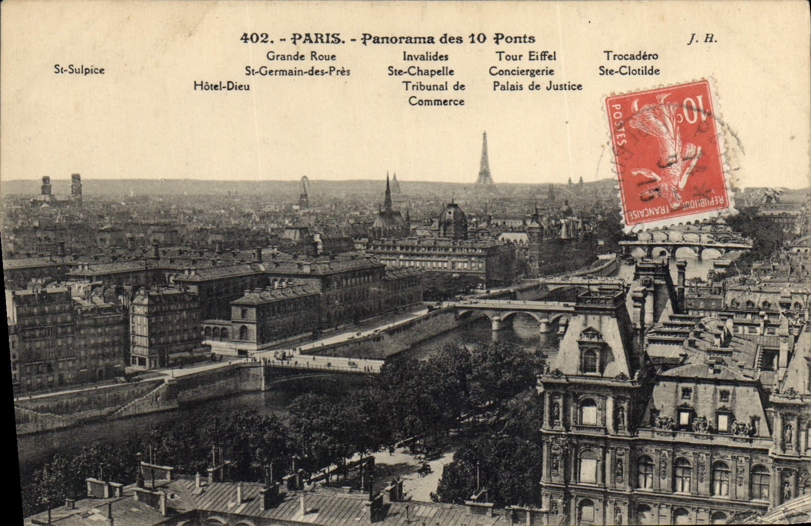 CPA Paris Panorama des 10 Ponts St Sulpice Grande Roue St Germain des Pres Hotel Dieu Invelides Ste 