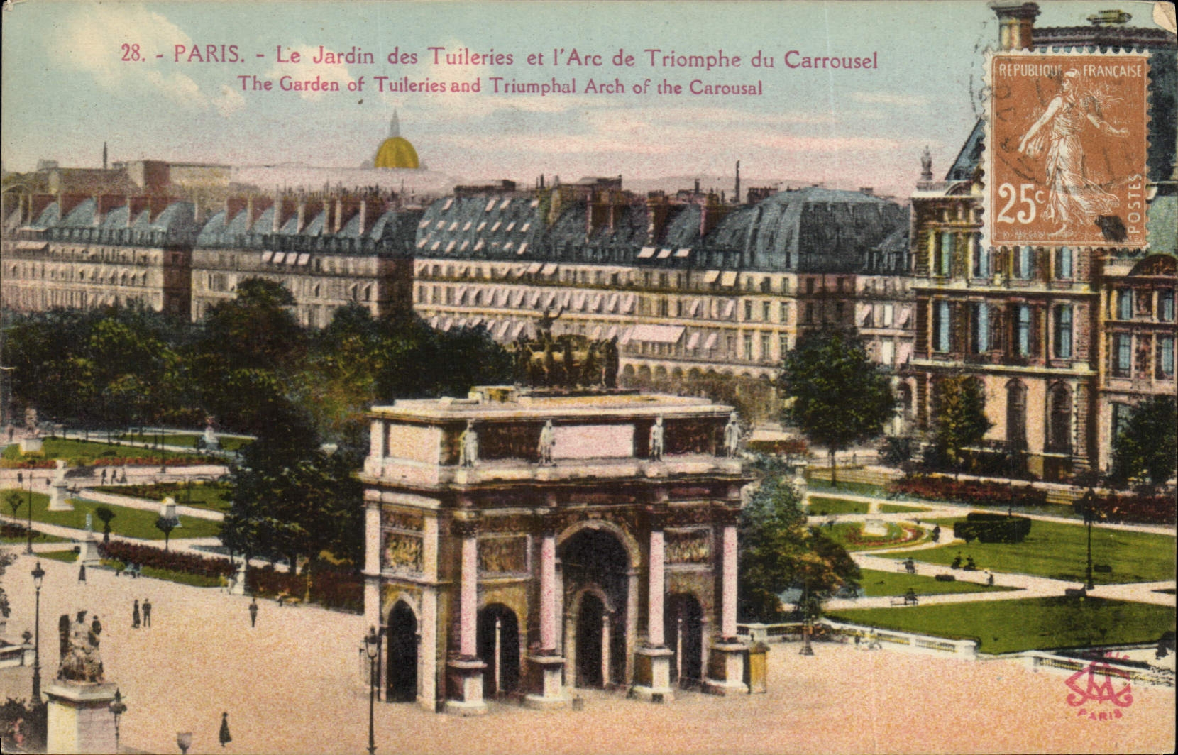 CPA Paris Le Jardin des Tuileries et l'Arc de Triomphe du Carrousel