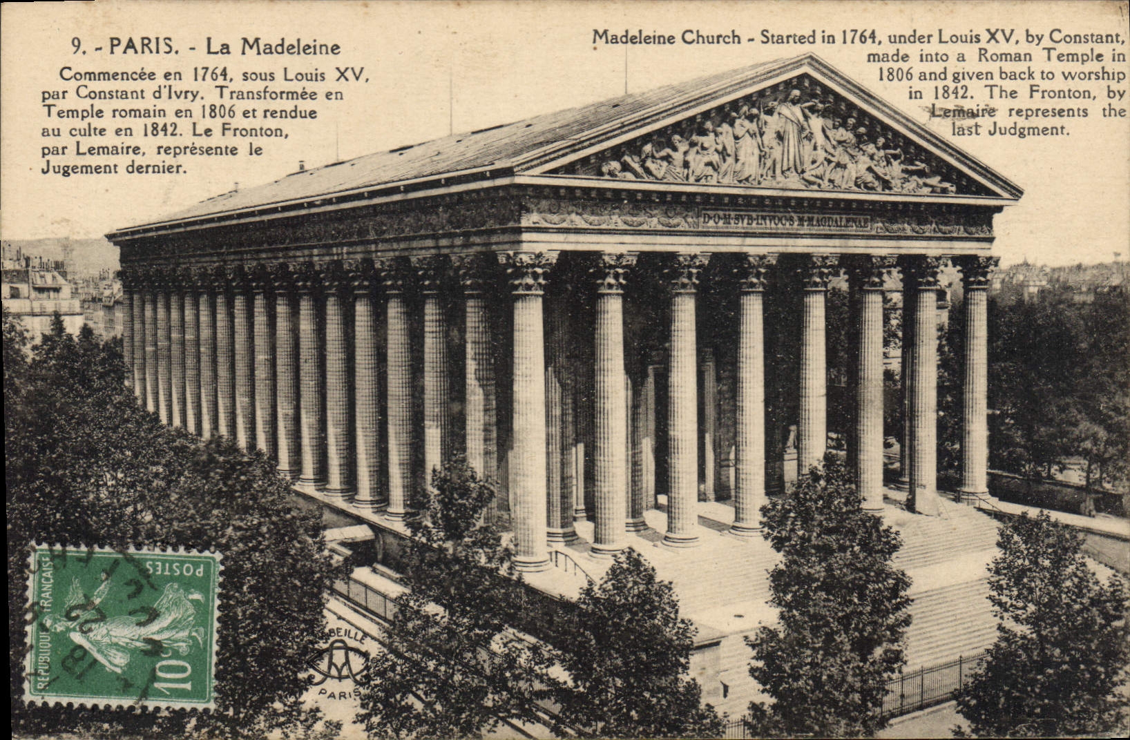 CPA Paris la Madeleine Commencee en 1764 sous Louis XV pour Constant d'Ivry Transformee en Temple ro