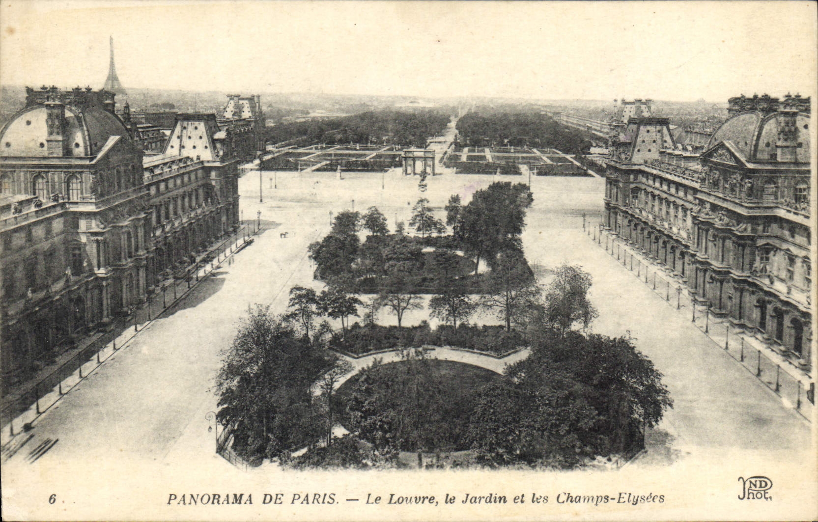 CPA Panorama de Paris le Louvre le jardin et les Champs Elysees tour Eiffel