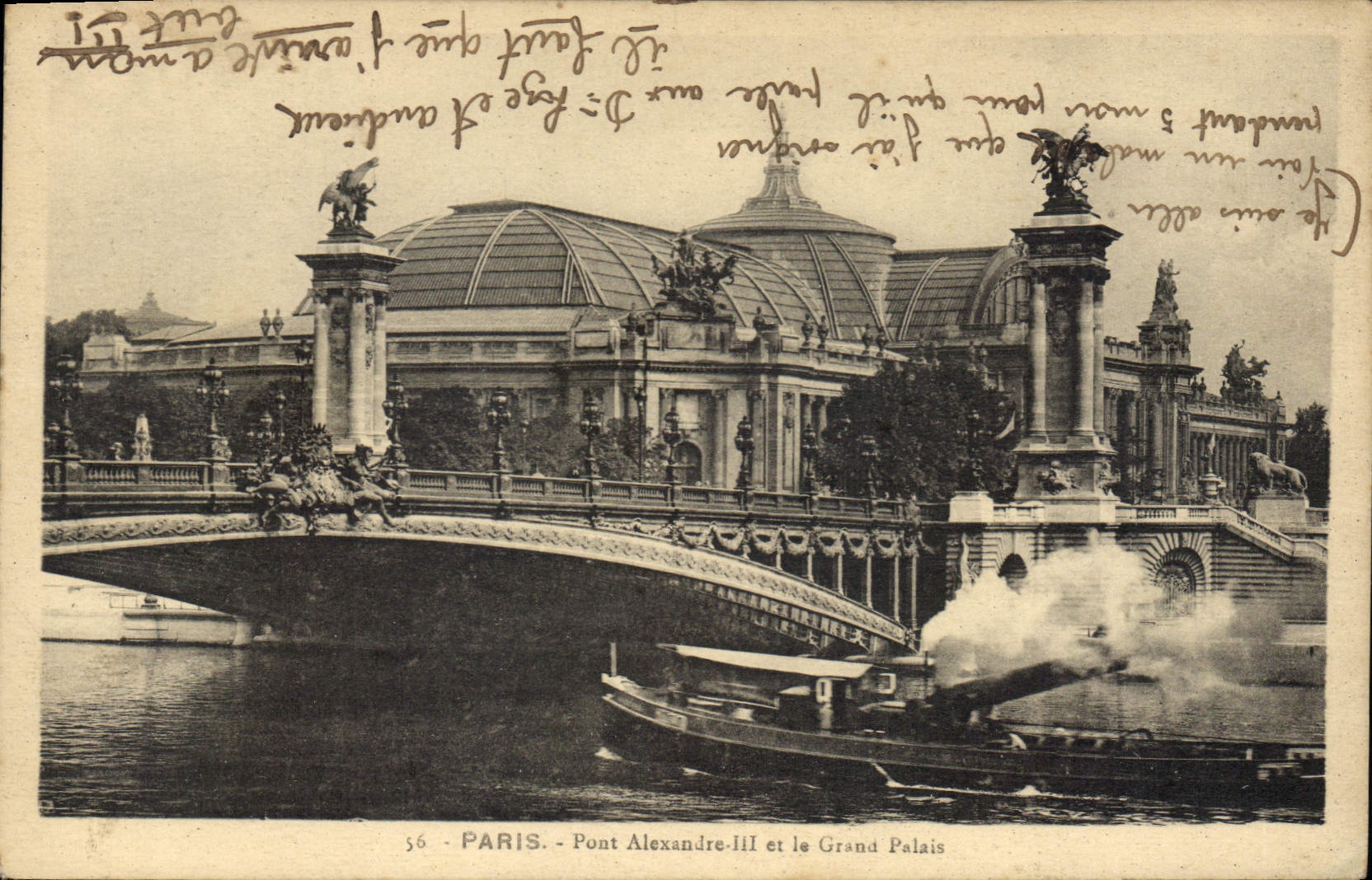 CPA Paris Pont Alexandre III et le Grand Palais Bateau