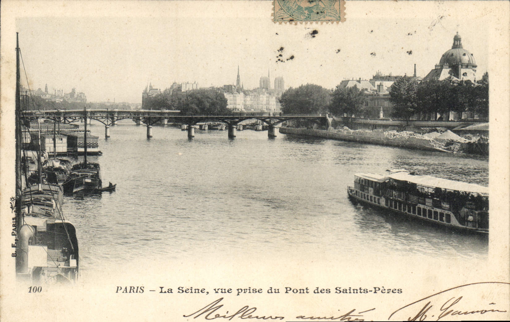 CPA Paris la Seine vue prise du Pont des Saints Peres Bateaux