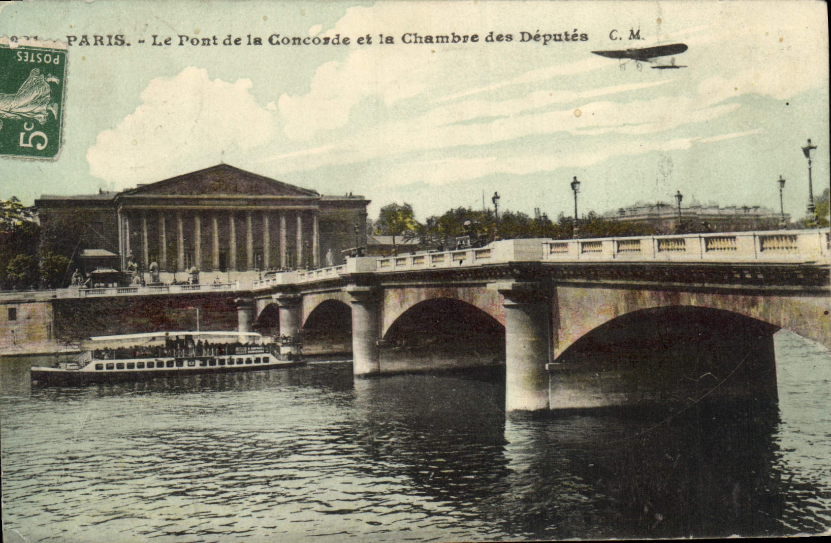 CPA Paris Le Pont de la Concorde et la Chambre des Deputes Avion Aviation Bateau