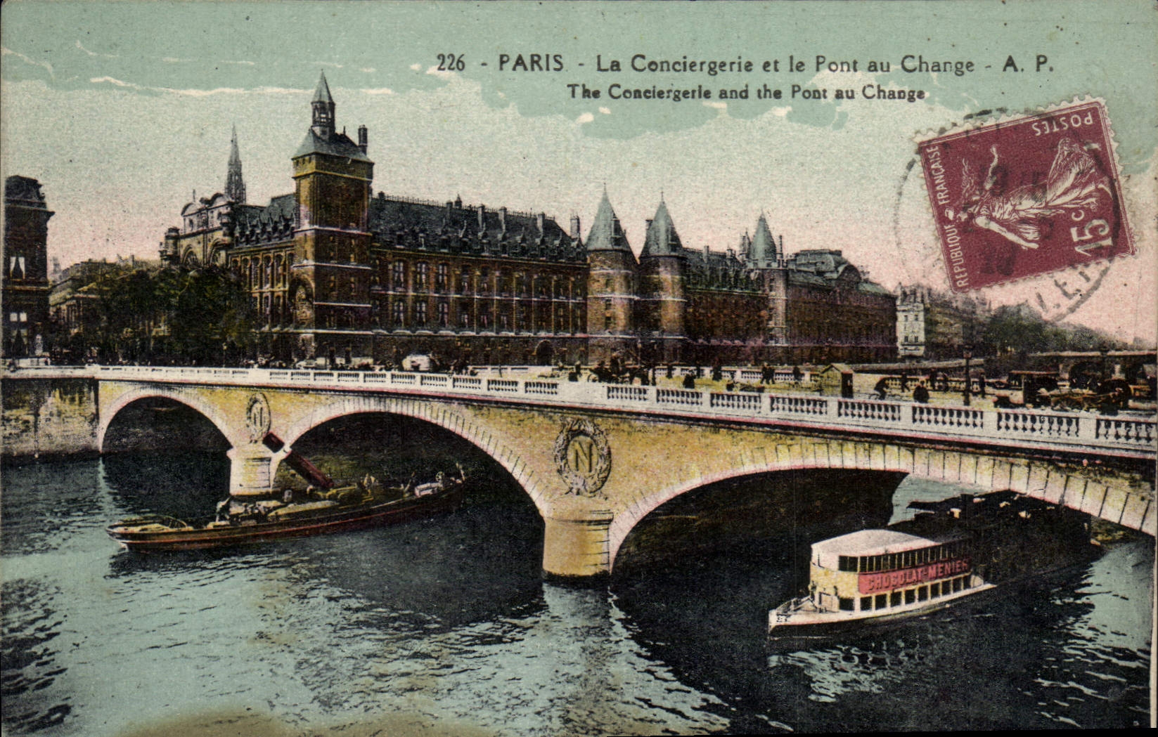CPA Paris La Conciergerie et le Pont au Change Bateaux Chocolat Menier