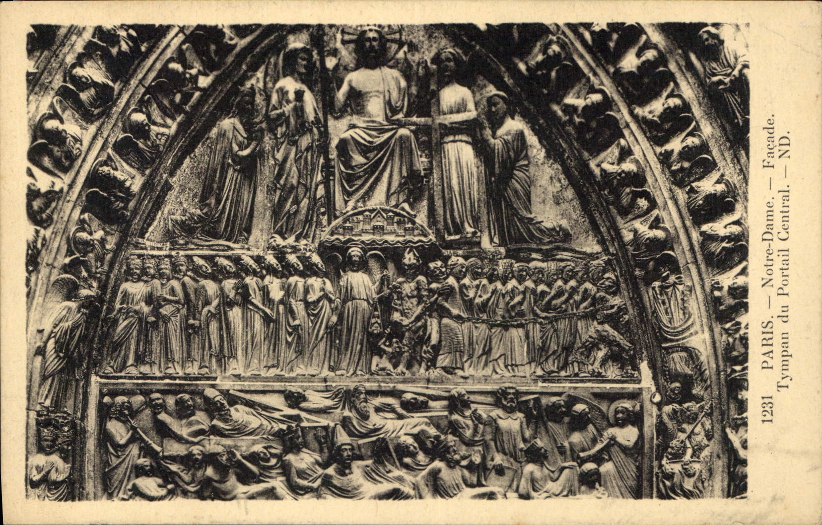 CPA Paris Notre Dame Facade Tympan du Portail Central