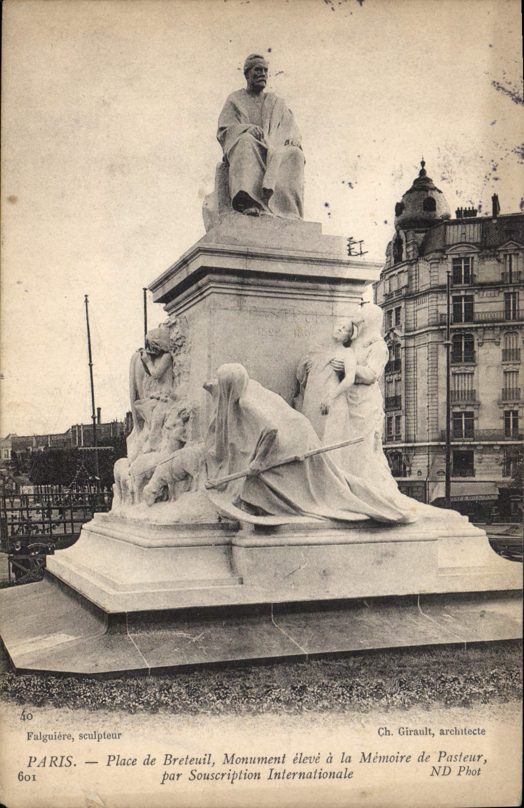 CPA Paris Place de Breteuil Monument eleve a la Memoire de Pasteur