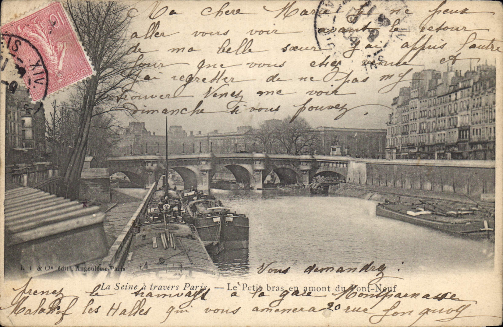 CPA Paris La Seine a travers Paris Le Petit bras en amont du Pont Neuf Bateaux