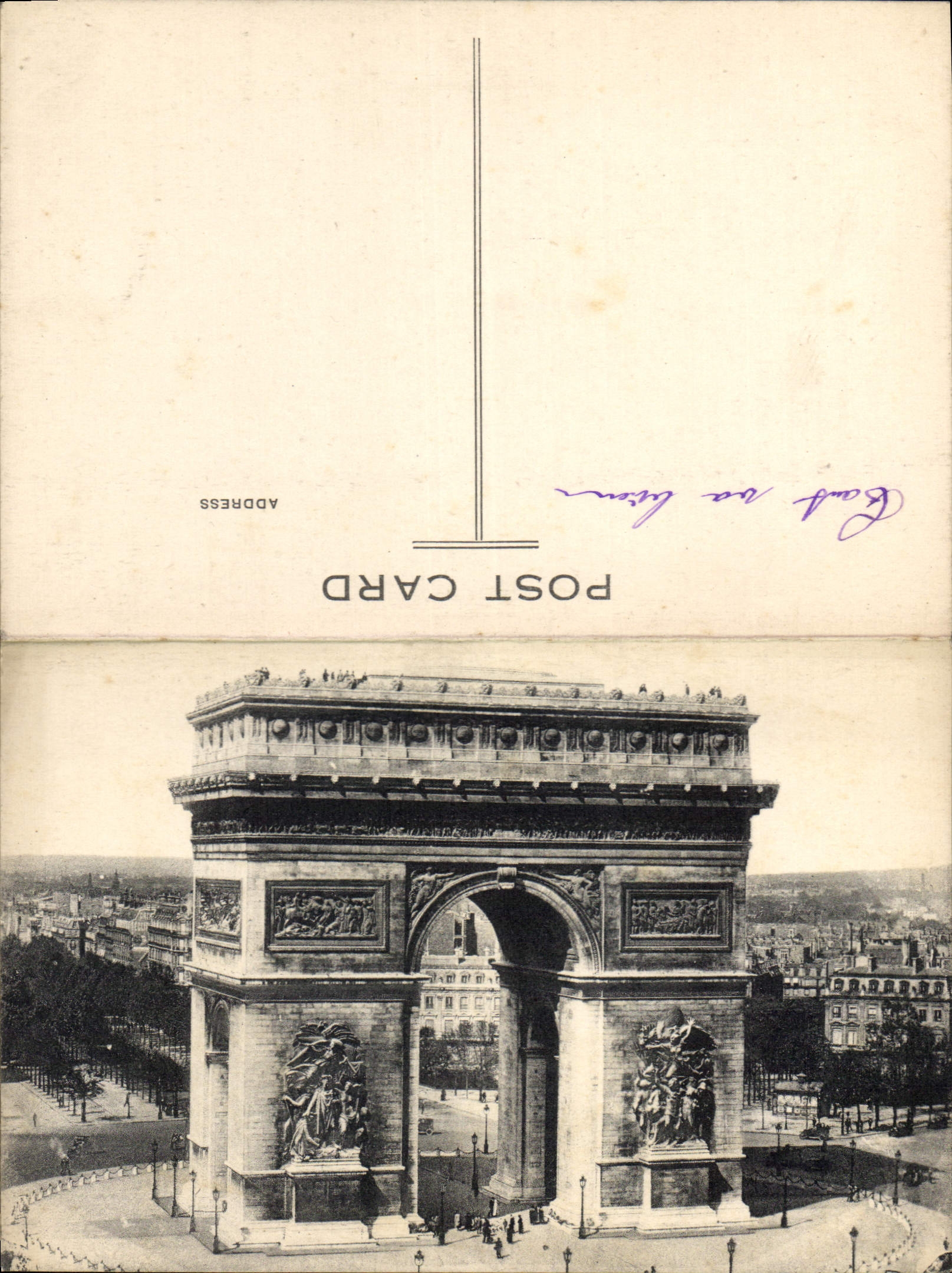 CPA Souvenir pour des Americaines L'Arc de Triomphe qui abrite la tombe du Soldat inconnu 