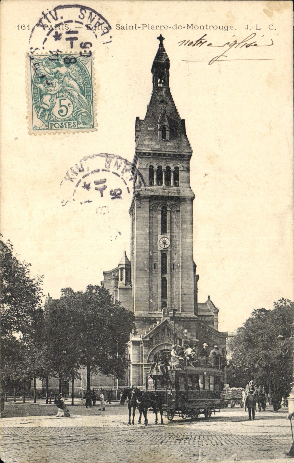 CPA Paris Eglise Saint Pierre de Montrouge Autobus