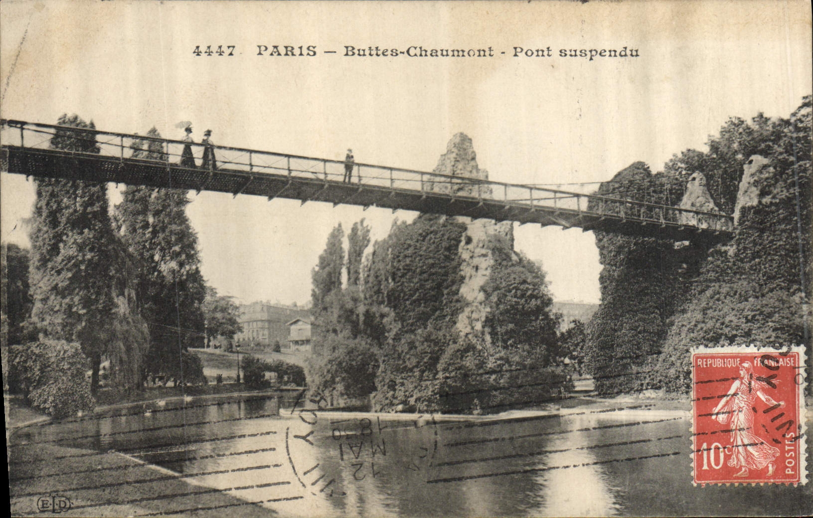 CPA Paris Buttes Chaumont Pont suspendu 