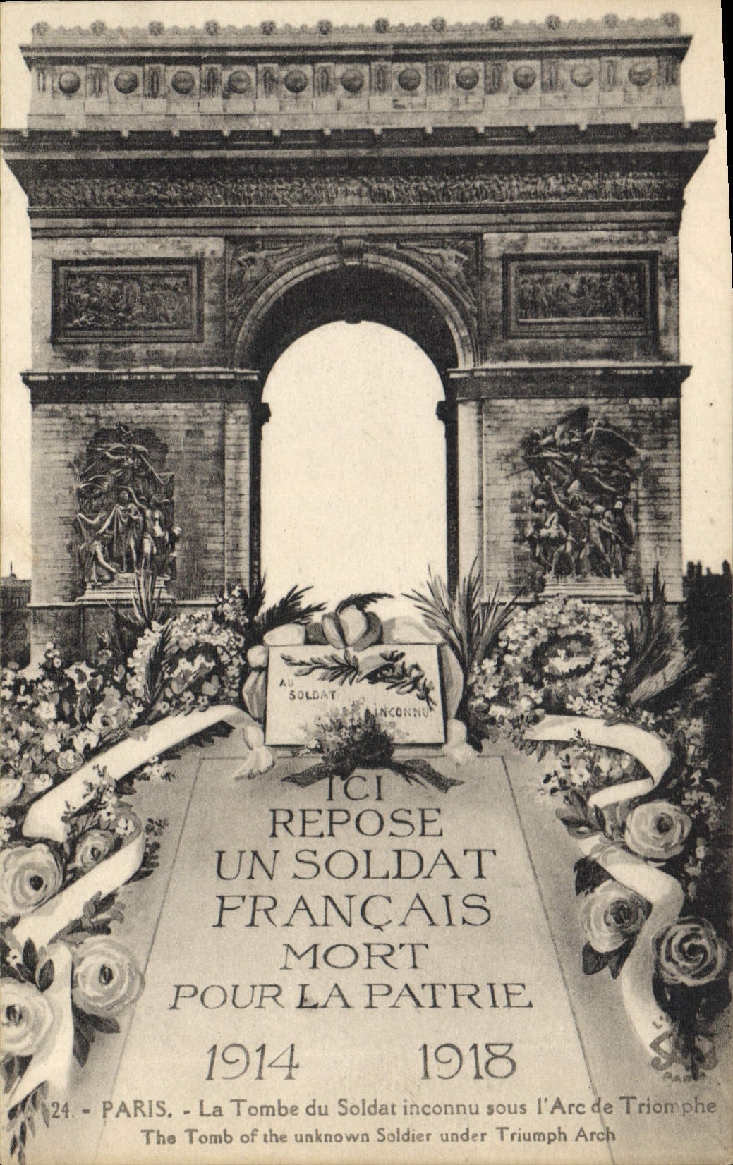 CPA Paris La Tombe du Soldat incannu sous l'Arc de Triomphe