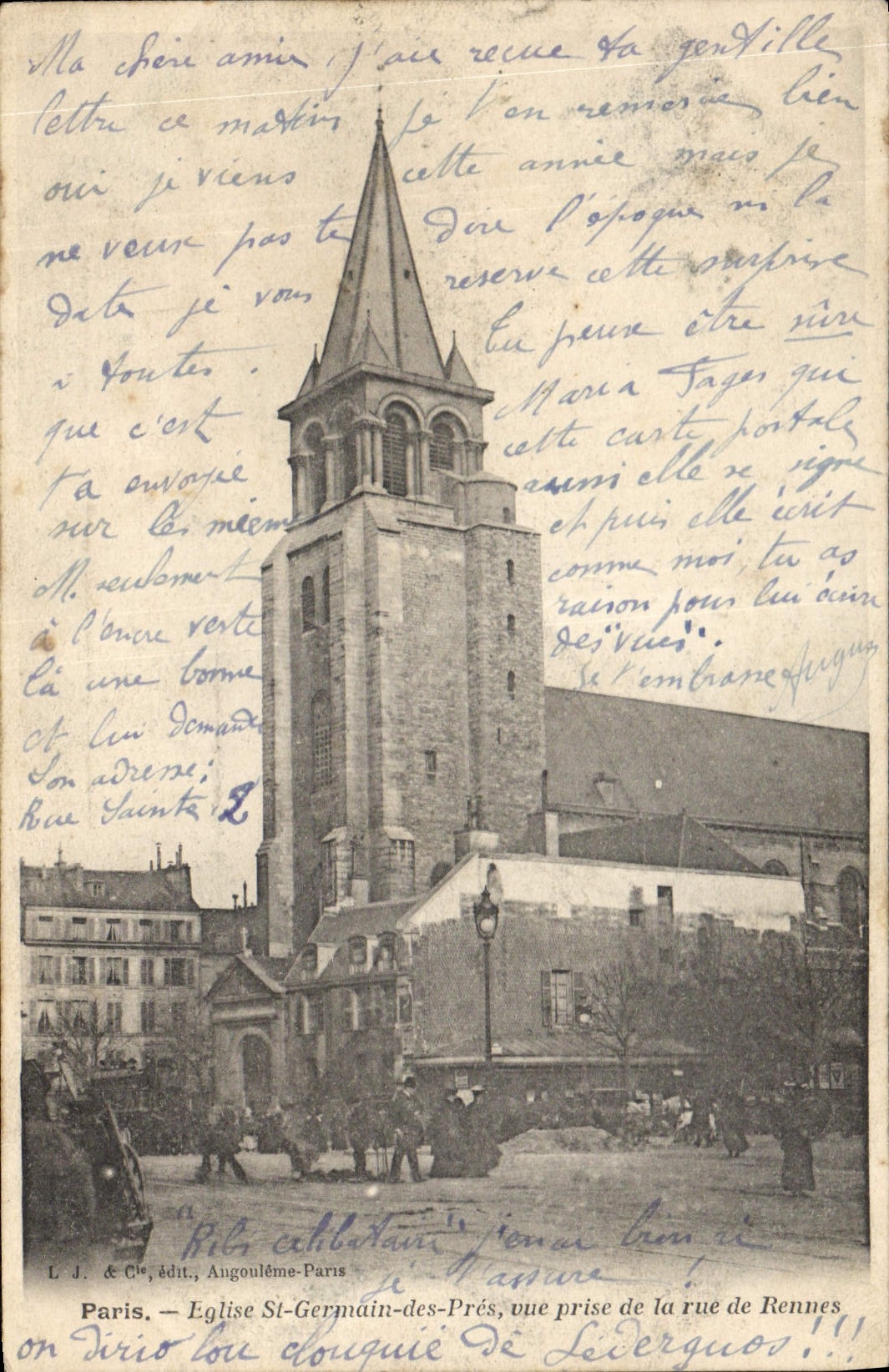 CPA Paris Eglise St Germain des Pres vue prise de la rue de Rennes