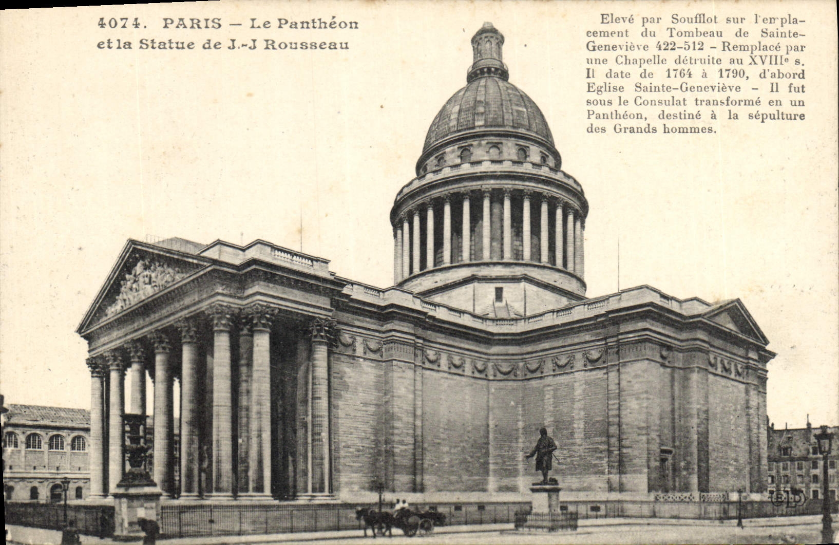 CPA Paris Le Pantheon et la Statue de JJ Rousseau